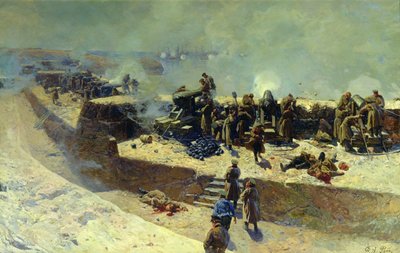 The Alexander Battery Attacking the English-French Fleet on October 5th 1854, 1905 by Franz Roubaud